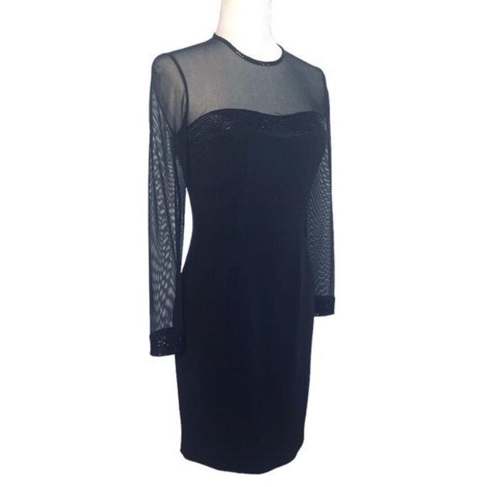 90s Oleg Cassini Beaded Mesh Open Back Dress - image 3